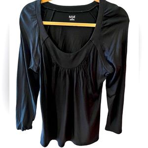 Dark Black Long Sleeve Round Neck T-Shirt by a.n.a.  Size = Large.